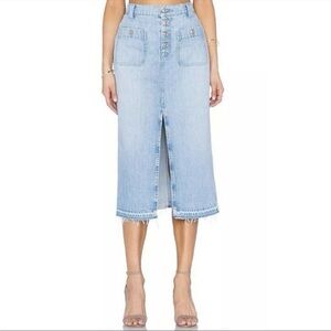 7 For All Mankind Exposed Button Midi Denim Skirt with Slit - Sz 26, Light Blue